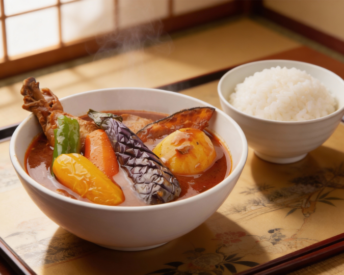 A bowl of authentic Hokkaido-style Japanese curry, slow-cooked with aromatic spices, tender ingredients, and rich, comforting flavours inspired by traditional Japanese recipes.