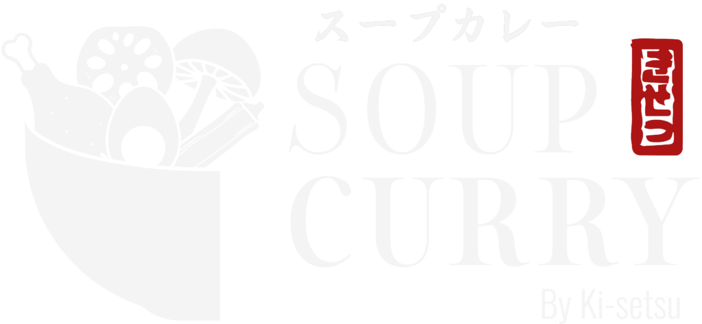 Logo for Soup Curry by Ki-setsu featuring a bowl illustration with lotus root, mushroom, and chicken leg.