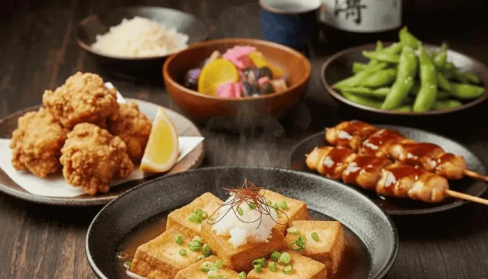 A photo of multiple Japanese Delicacies scattered across the table in an aesthetic way as it highlights its beauty and presentation.